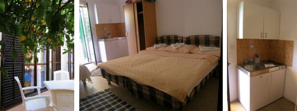 Studio apartman Limun djenovići crna gora, soba sa krevetima i kuhinjom