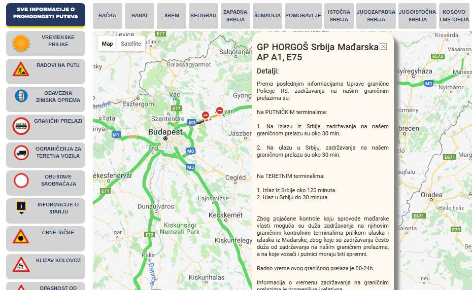 Stanje na granici Horgoš AMSS mapa koiko je tačna
