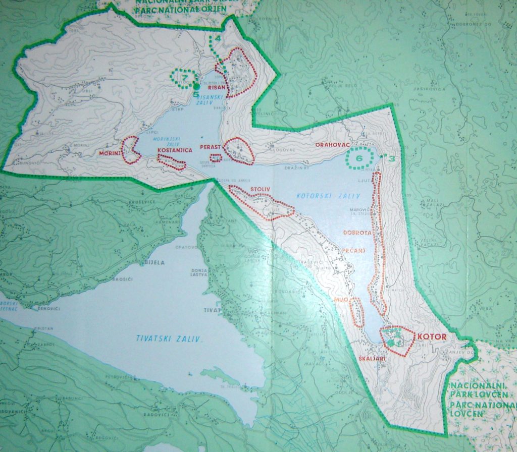 UNESCO lista Kotor naselje i okolina upisanih na listu 1979 mapa boke kotorske