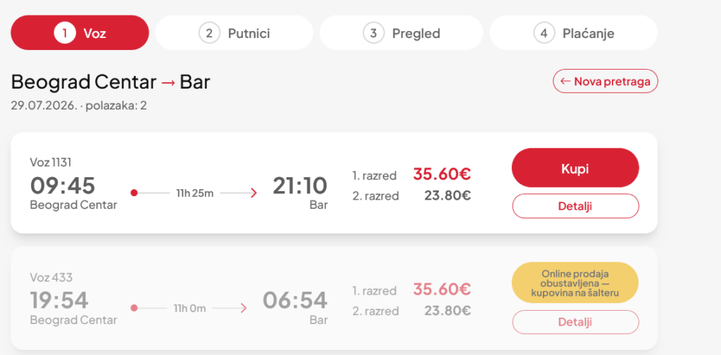 Beograd Centar → Bar